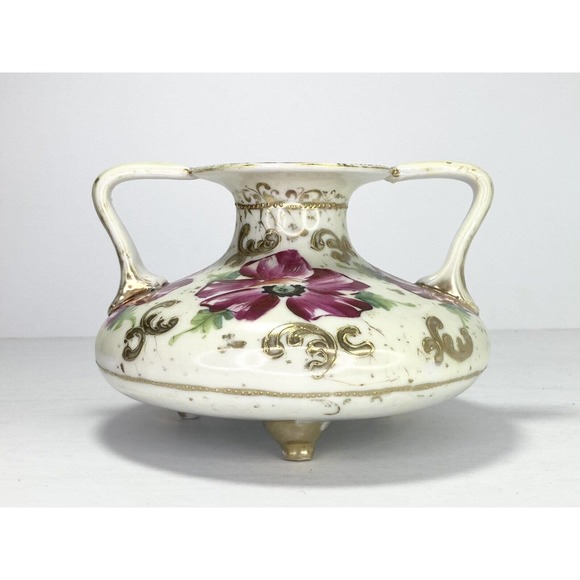 Antique Circa. 1880’s NIPPON Porcelain Moriage Footed Handpainted Floral Vase 7” - Picture 2 of 9